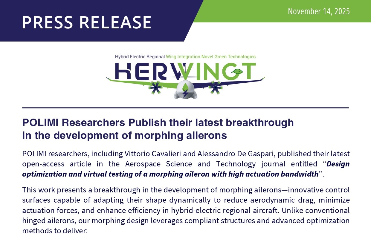 Press Release: 'POLIMI researchers publish their latest breakthrough in the development of morphing ailerons